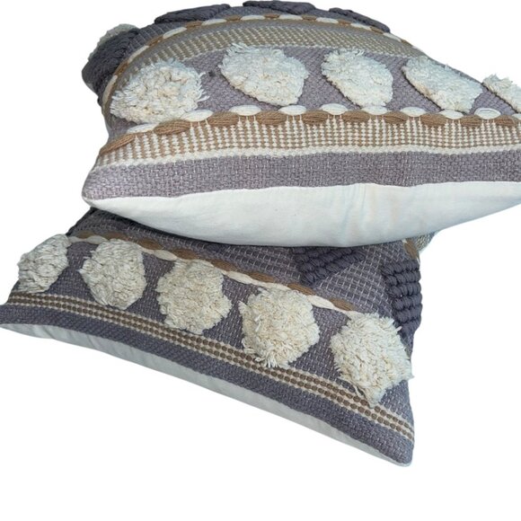 Anthropologie plum cream mixed medium throw accent pillows PAIR 2 - Picture 2 of 6